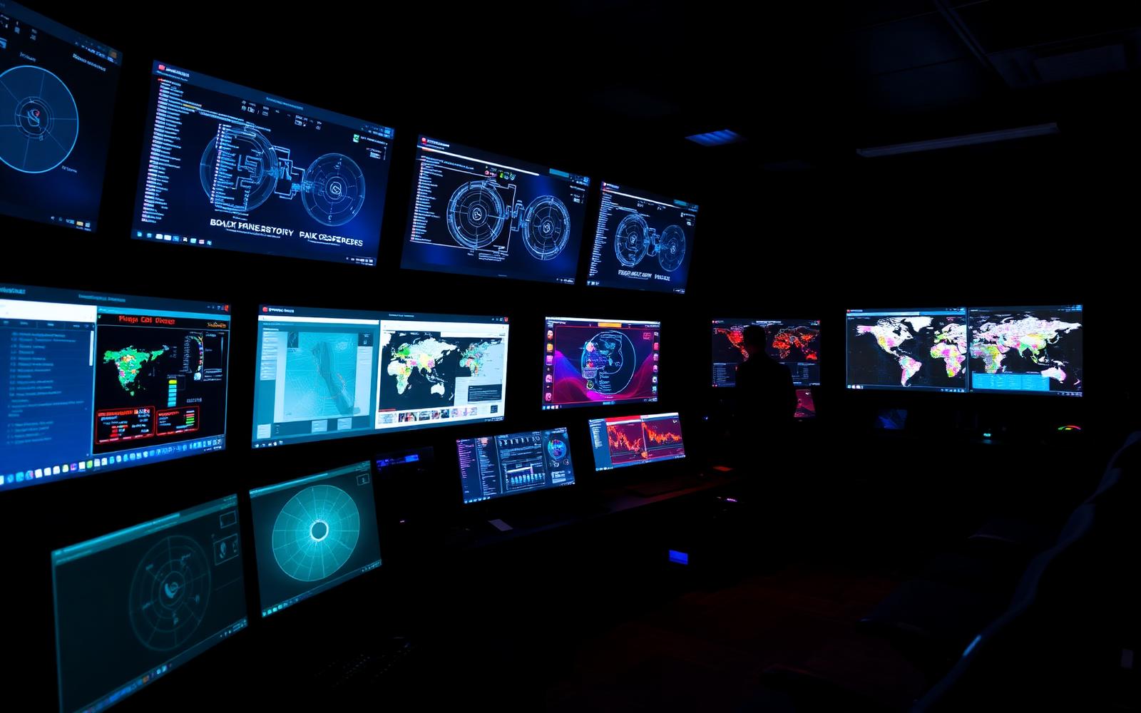 Cybersecurity operations centre with monitoring dashboards